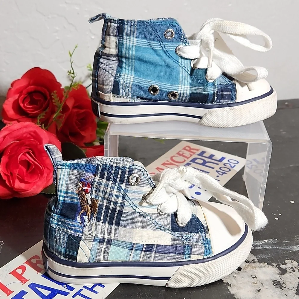 POLO Embroidered Hi Top Sneakers 5 Blue